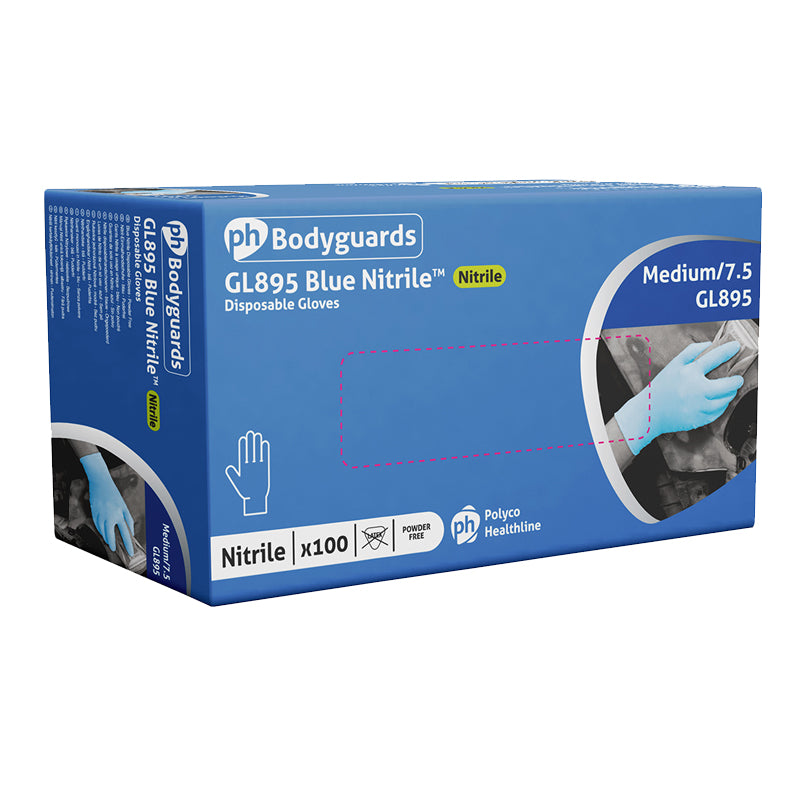 Bodyguards GL895 Blue Nitrile Disposable Gloves – Powdered – Size Large – 10 Boxes (1000 Gloves Total)