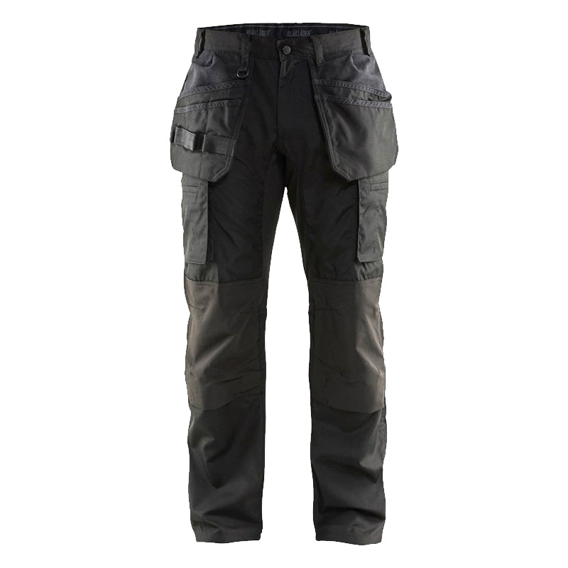BLAKLADER Trousers | 1555 Craftsman Black / Grey Trousers with Kneepad  Pockets and Holster Pockets Cotton
